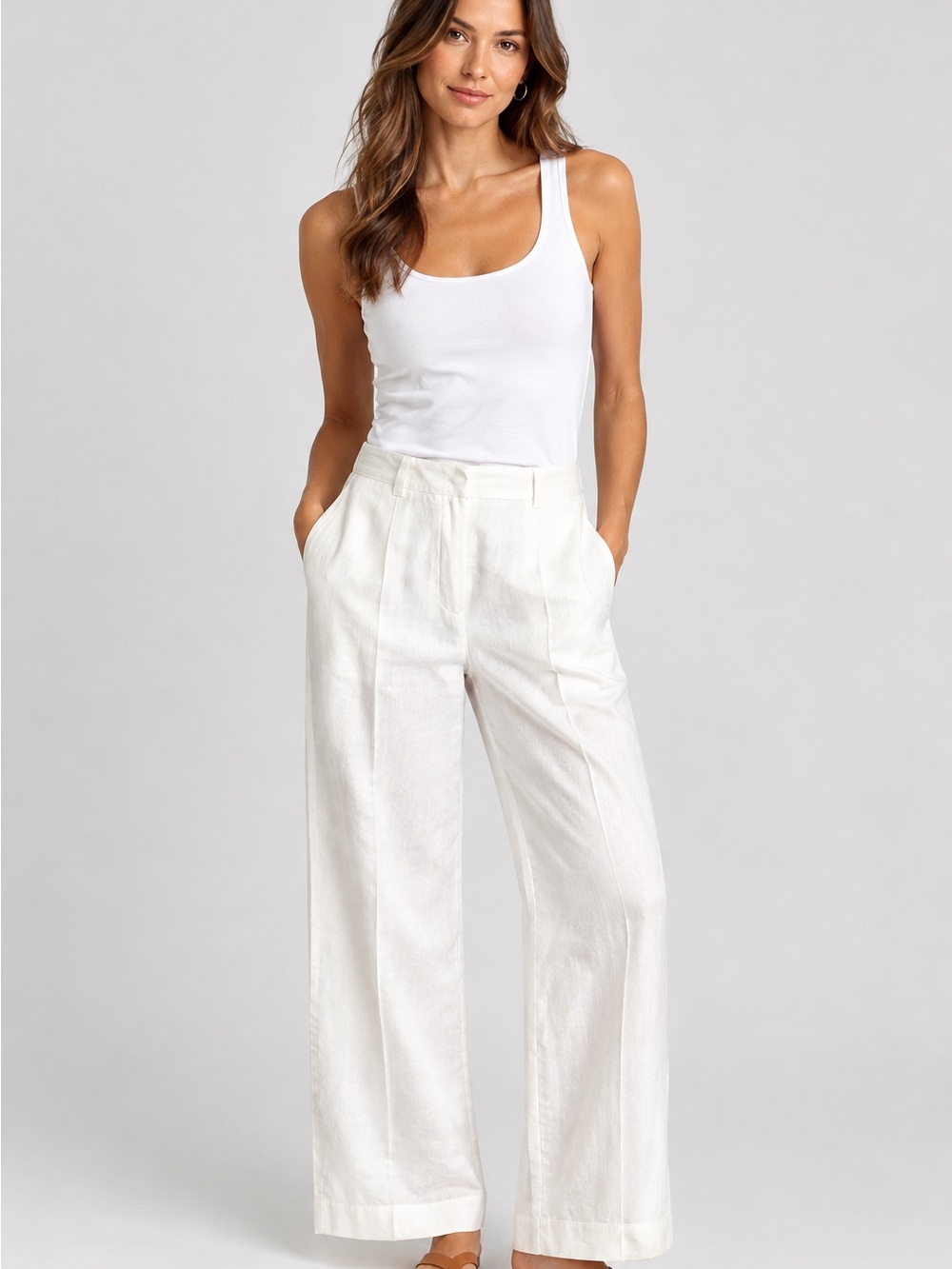 Salvatore Ferragamo white mid rise pleat front cuffed hem pants sz 16 US